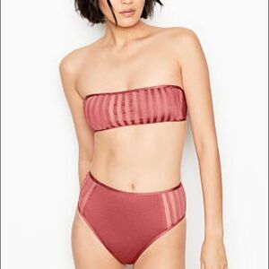 NEW BCBGMaxAzria Women's Two Piece Bikini Set Size 6 Mauve Mesh Bandeau